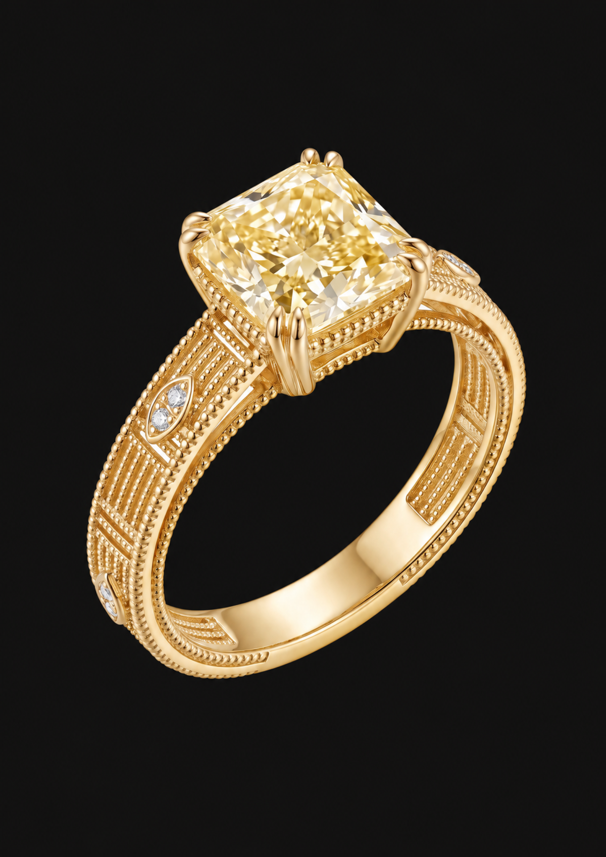 Square Diamond Filigree Ring in 18K Gold — black background product cover