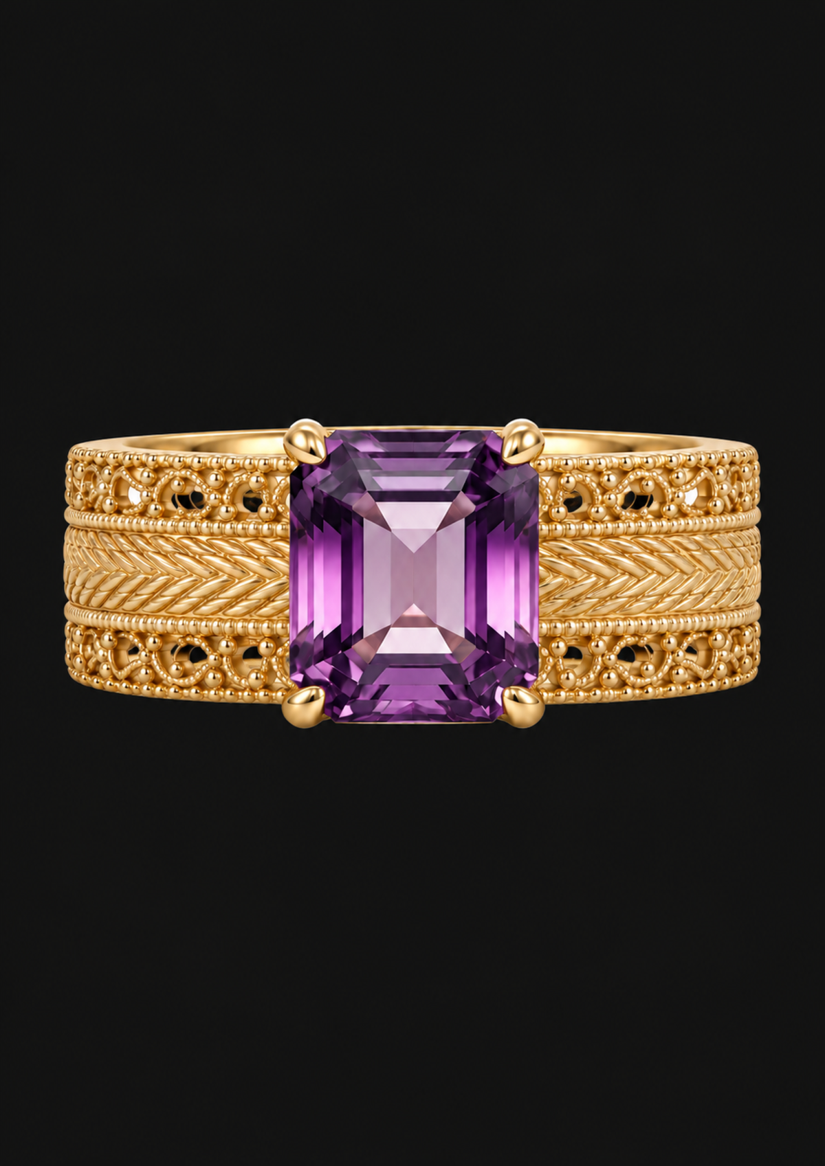 Lace Filigree Spinel Ring in 18K Gold — black background product cover