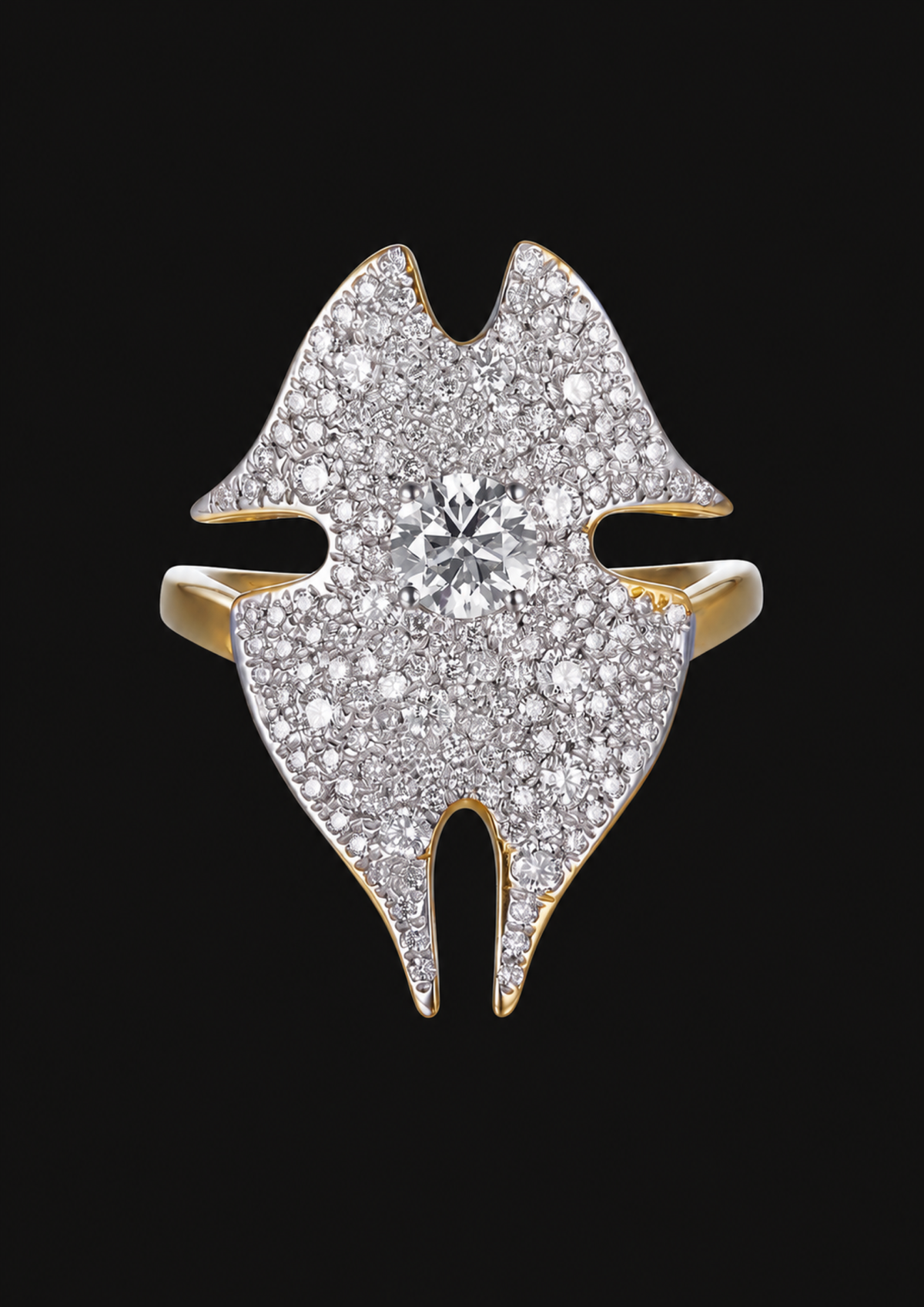 Coral Shell Diamond Ring in 18K Gold — black background product cover