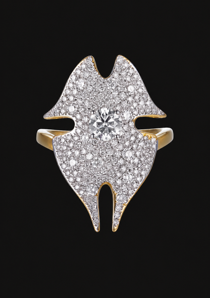 Coral Shell Diamond Ring in 18K Gold — black background product cover