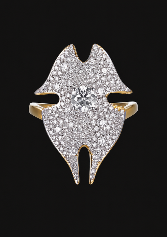 Coral Shell Diamond Ring in 18K Gold — black background product cover