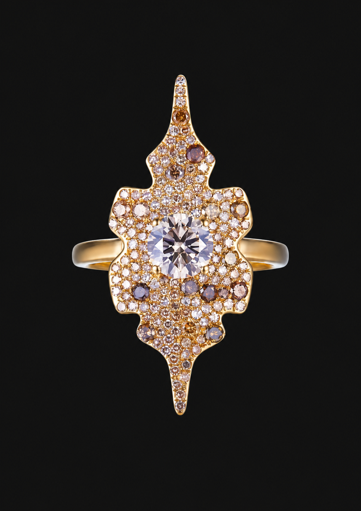 Coral Reef Brown Diamond Ring in 18K Gold — black background product cover