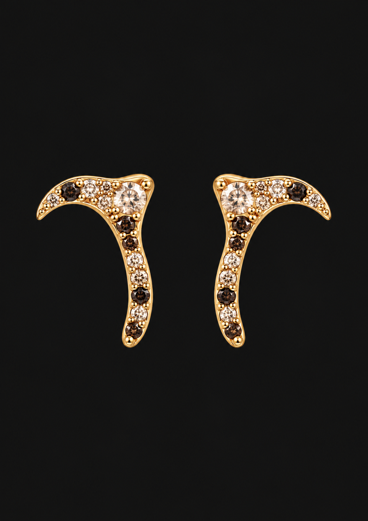 Brown Shell Stud Earrings 02 in 18K Gold — black background product cover