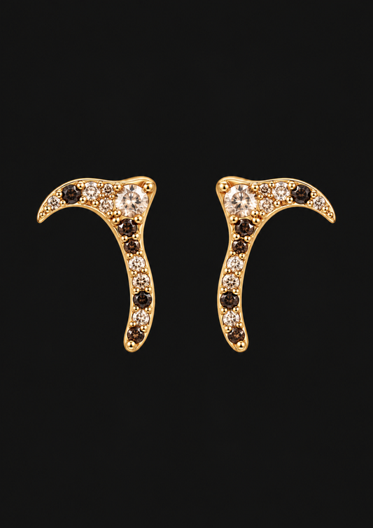 Brown Shell Stud Earrings 02 in 18K Gold — black background product cover