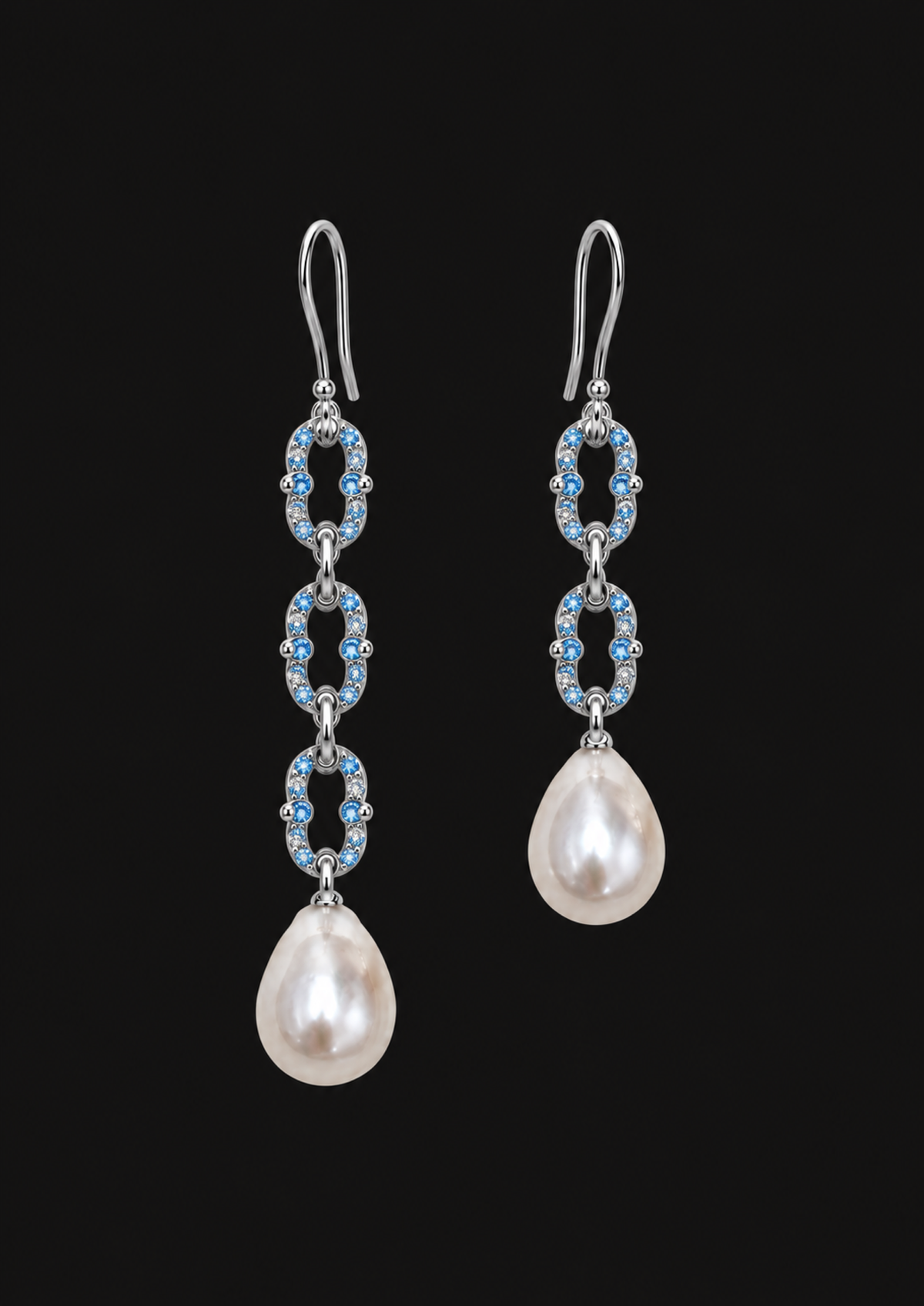 Five Knot Pearl Earrings — Blue in 18K Gold — black background product cover