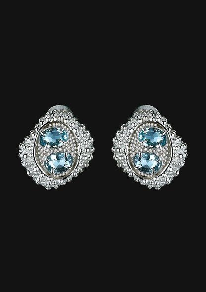 Double Aquamarine Urchin Earrings in Sterling Silver