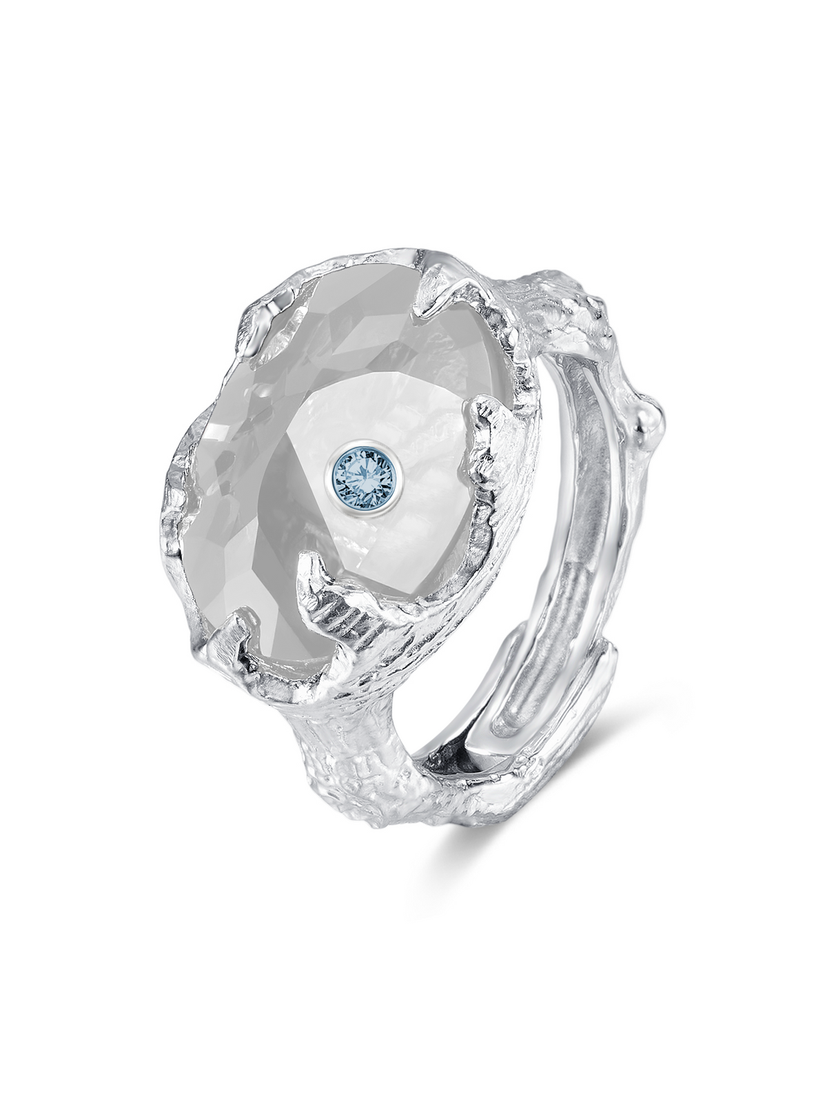 Clear Quartz Urchin Ring in Sterling Silver