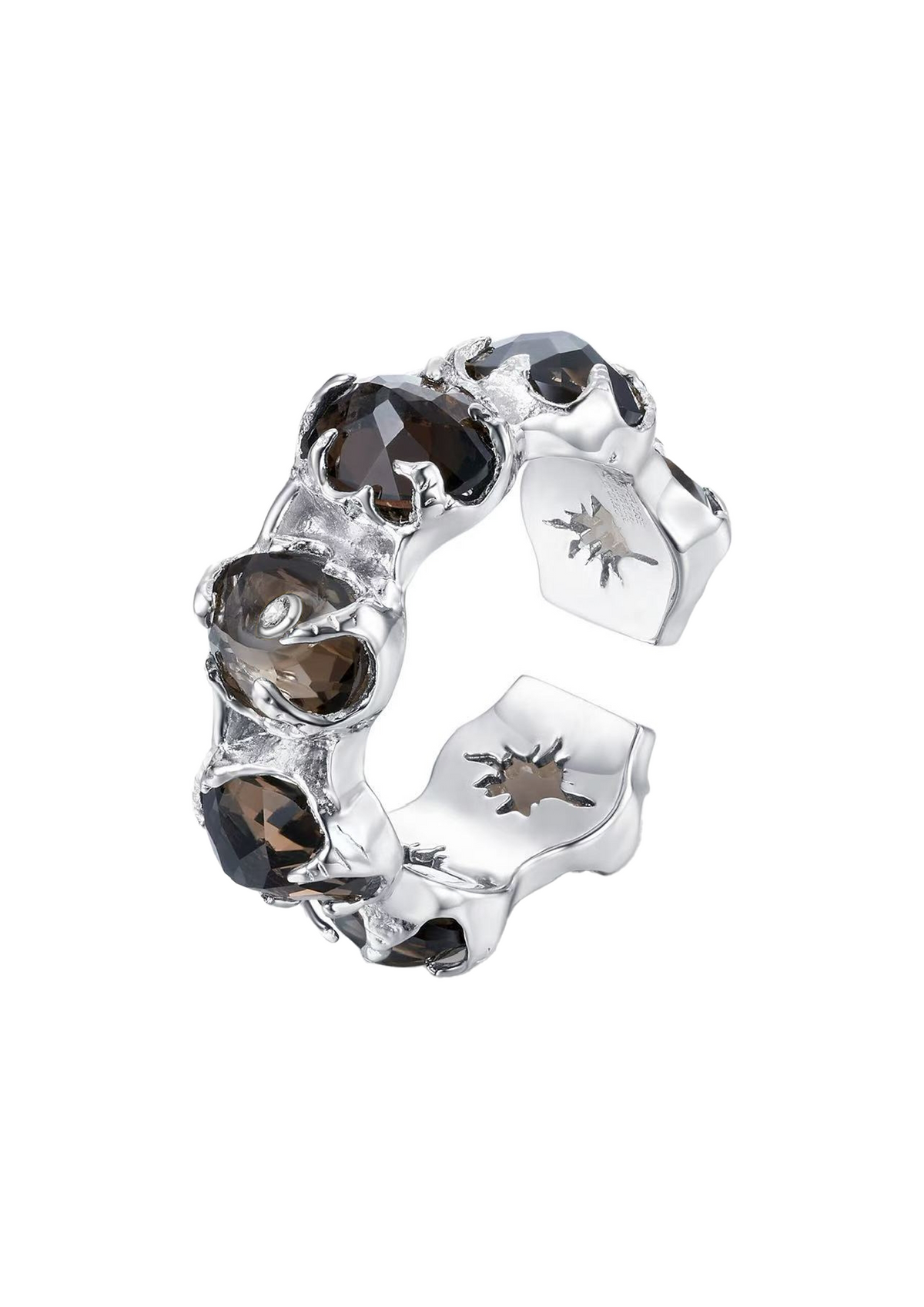 Smoky Quartz Urchin Cluster Ring in Sterling Silver