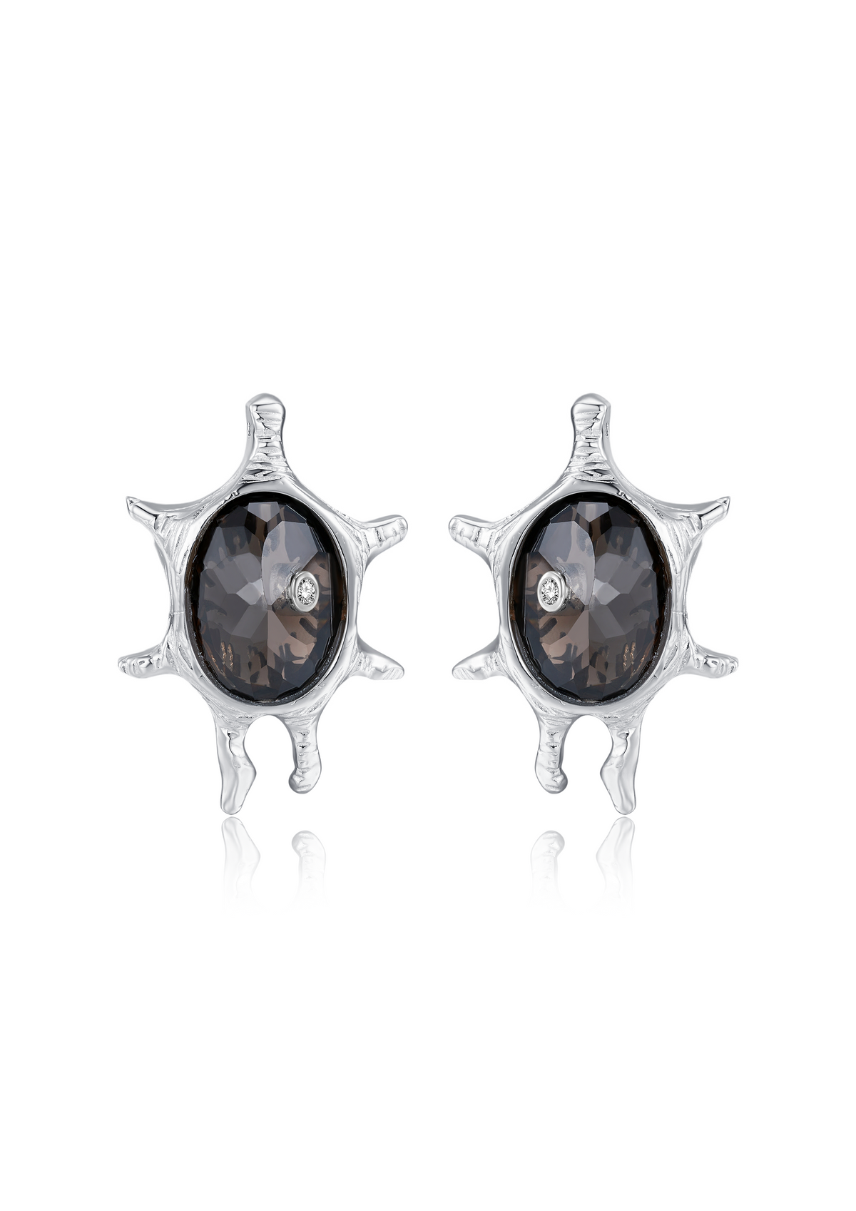 Smoky Quartz Urchin Stud Earrings in Sterling Silver