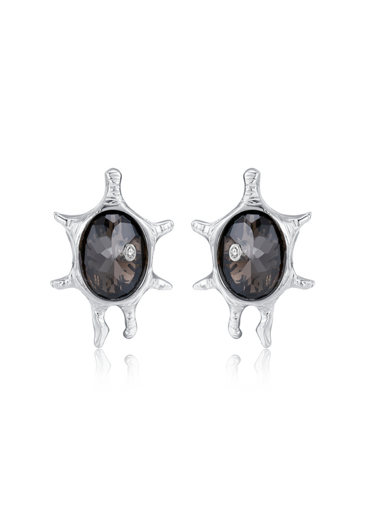 Smoky Quartz Urchin Stud Earrings in Sterling Silver