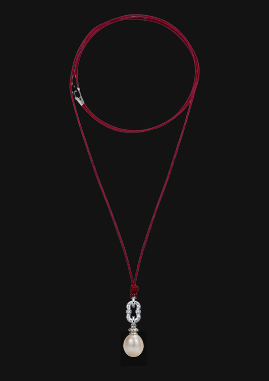 Logo Pearl Cord Necklace in 18K Gold