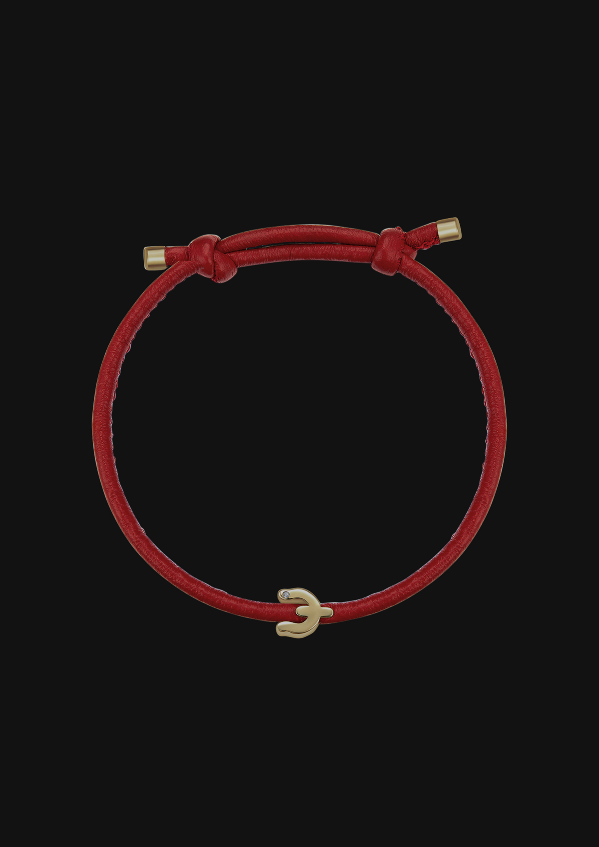 Logo Leather Cord Bracelet — Red in 18K Gold