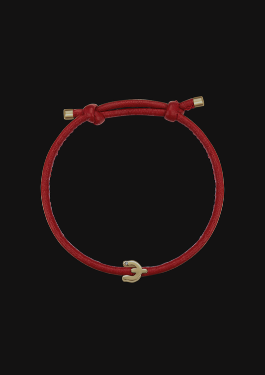 Logo Leather Cord Bracelet — Red in 18K Gold
