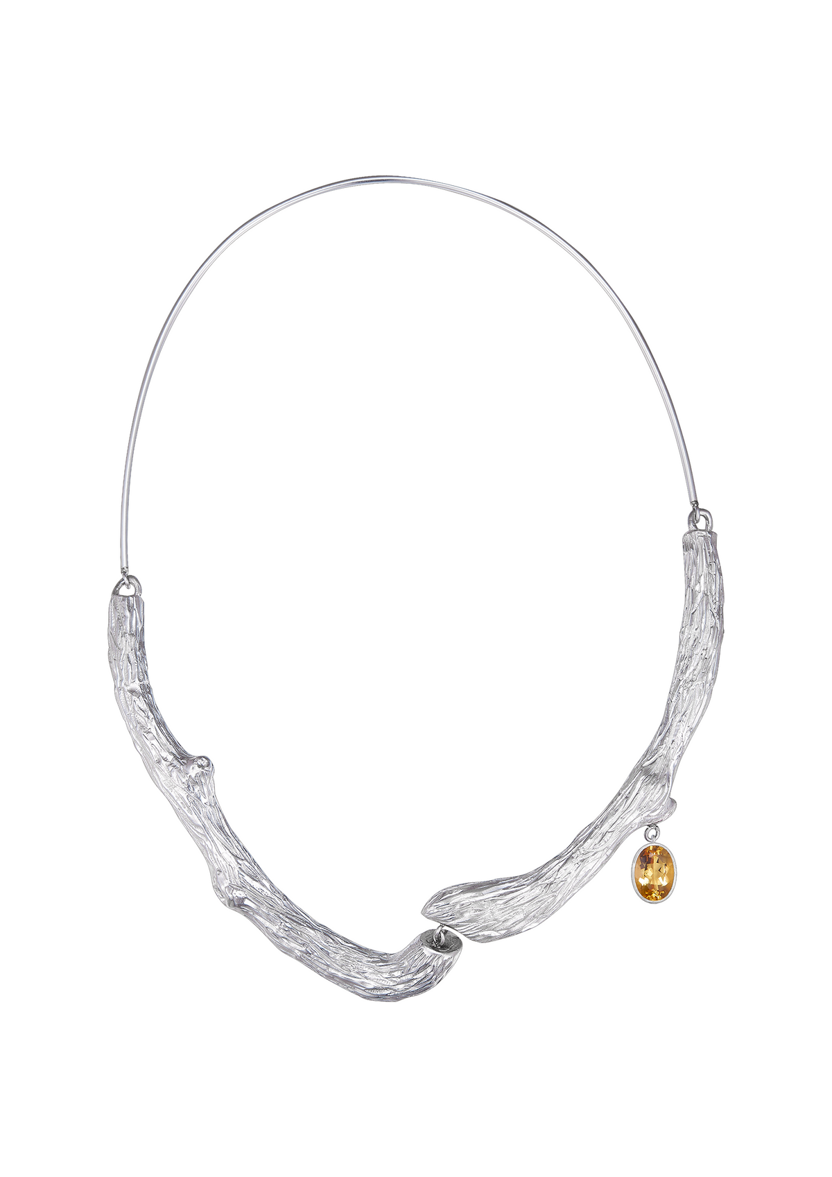 Citrine Tree Texture Necklace in Sterling Silver