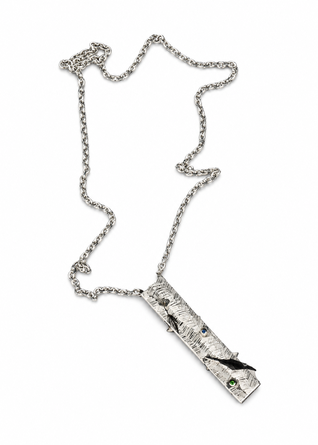 Feather Silver Box Necklace in Sterling Silver