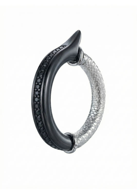 Black Fishtail Ring in Sterling Silver white background cover