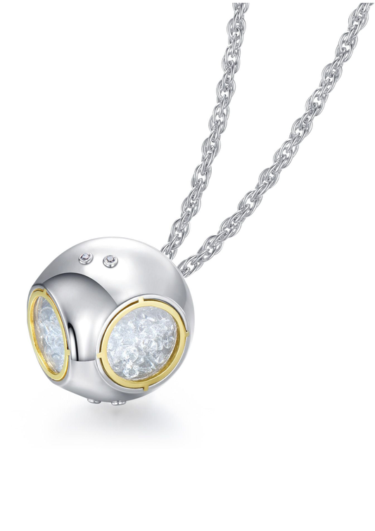 Double Glass Cocoon Necklace with 9K Gold in Sterling Silver white background cover
