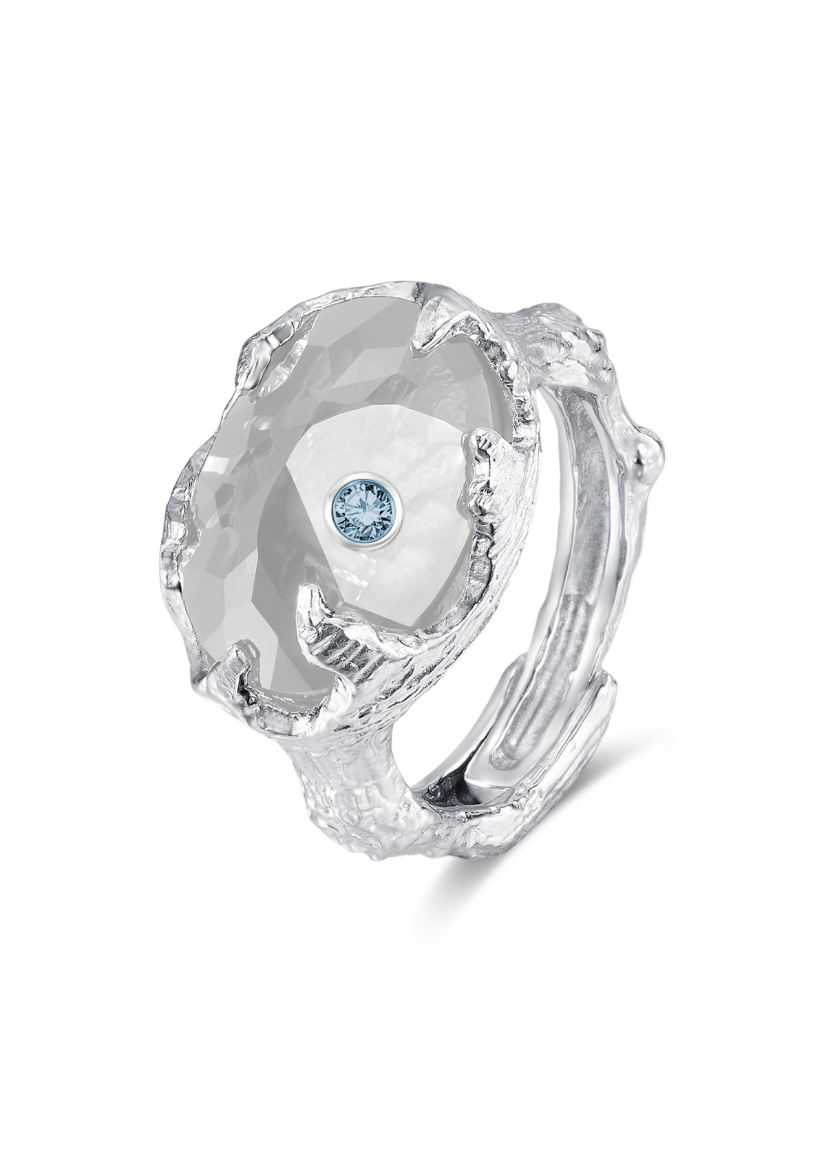 Clear Quartz Urchin Ring in Sterling Silver white background cover