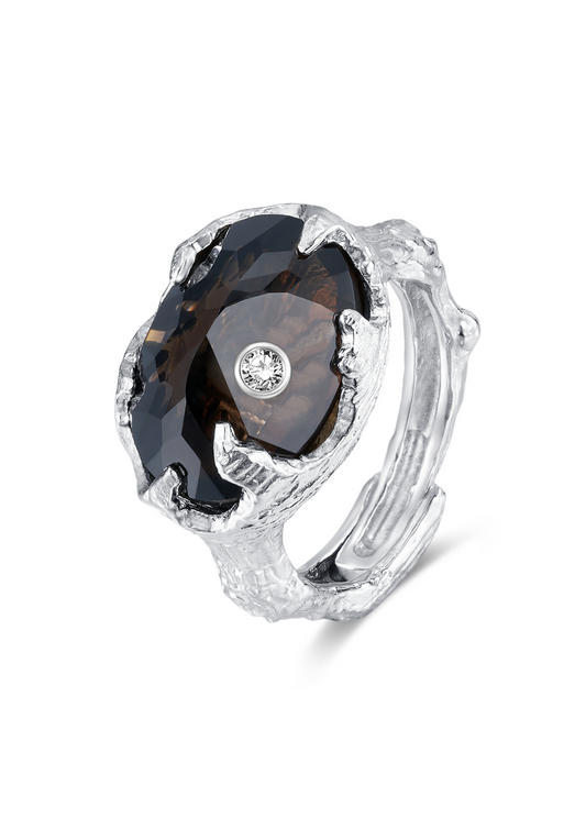 Smoky Quartz Urchin Ring in Sterling Silver white background cover